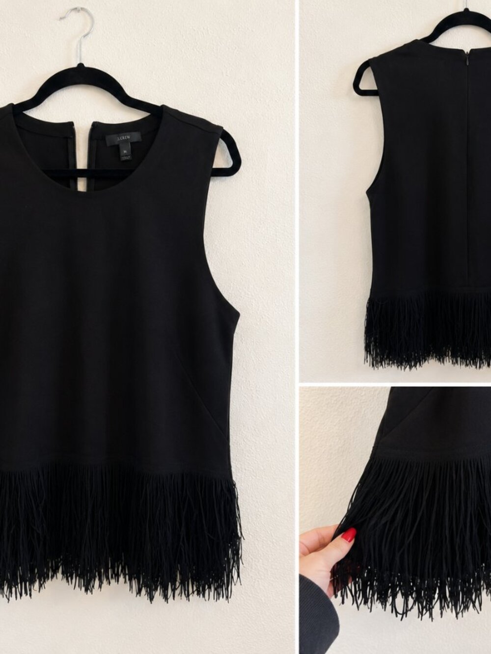 J.Crew Black Ponte Fringe Hem Tank Top | Size XL | Party Top